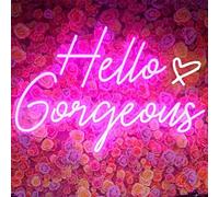 Hello Gorgeous Neon Sign Hello Beautiful Pink LED Neon Lights for Home Wedding Birthday Backdrop Bacelorette Party Wth Dimmable Switch(5V,16.5X10.6inches)