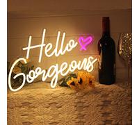 Hello Gorgeous Neon Sign Hello Beautiful Warm White LED Neon Lights for Home Wedding Birthday Backdrop Bacelorette Party Wth Dimmable Switch(5V,16.5X10.6inches)
