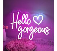 Hello Gorgeous Neon Sign Pink Hello Beautiful LED Neon Lights with Dimmable Switch for Wall Decor Home Wedding Birthday Backdrop Girls Bedroom, Makeup Room Decor