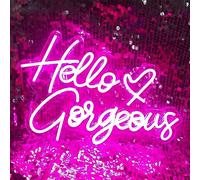 Hello Gorgeous Neon Sign Pink LED Neon Lights for Home Wedding Birthday Backdrop Bacelorette Party Wth Dimmable Switch(5V, 16.5"*11")