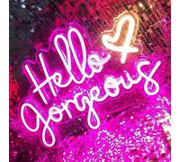 Hello Gorgeous Neon Sign Pink LED Neon Lights for Home Wedding Birthday Backdrop Bacelorette Party Wth Dimmable Switch(5V, 16.5"*11")
