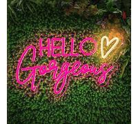Hello Gorgeous Neon Sign Reusable Pink USB LED Neon Lights for Home Wedding Birthday Backdrop Bacelorette Party Decor Room with Dimmable Switch(5V,16.5X10.6inches)