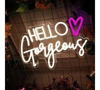 Hello Gorgeous Neon Sign Reusable Warm White USB LED Neon Lights for Home Wedding Birthday Backdrop Bacelorette Party Decor Room with Dimmable Switch(5V,16.5X10.6inches)