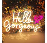 Hello Gorgeous Neon Signs for Wall Decor, Hello Gorgeous Neon Light Sign with Dimmable Switch -Led Neon Sign for Girls Bedroom, Makeup Room Decor (warm white) (5V, 16.5"*11")