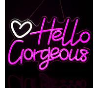 Hello Gorgeous Neon Signs for Wall Decoration Night Light, Pink Glow LED Neon White Letter Heart Decorative Wall Light for Girls Room Holiday Party Romantic Wedding Decor USB Power Supply 5V