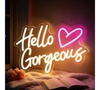Hello Gorgeous Neon Signs Warm White LED Light Hello Beautiful Wall Decor for Home Decoration Wedding Birthday Backdrop Bacelorette Party Teen Girls Room With Dimmable Switch USB Power (5V, 16"x11")