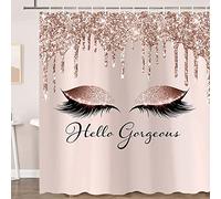 Hello Gorgeous Shower Curtain for Bathroom, Unicorn Eyelash Pink Grey Rose Gold Drips Bath Curtains, Waterproof Polyester Shower Curtain Set for Teen Girls Woman with Hooks 69x70
