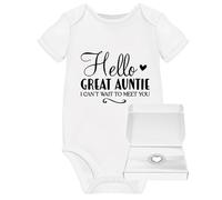 Hello Great Auntie Baby Announcement Ideas Onesie Gift Surprise Pregnancy Reveal Coming Soon Due 2025 2026 Vest Personalised Babygrow Onesie With Box