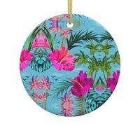 Hello Hawaii Christmas Tree Ceramic Hanging Round Ornament Pendant Festive Xmas Party Home Decor