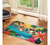 Hello Hawaii Dog Food Mats for Floors, 12x18 Inch Non-Slip Super Absorbent Pet Food Mat, Dishwasher Dog Mat for Food and Water, Cute Rubber Quick Dry Pet Feeding Mat for Dogs Puppy Cats