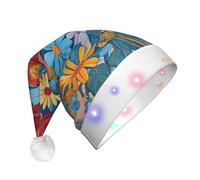Hello Hawaii -Print Adult Plush Light-Up Christmas Hat Led Effects, Festive Santa Headwear For Parties Gatherings Events.