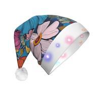 Hello Hawaii -Print Adult Plush Light-Up Christmas Hat Led Effects, Festive Santa Headwear For Parties Gatherings Events.