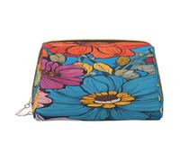(Hello Hawaii) Print Pu Leather Makeup Bag with Zipper Pocket Compact Organizer for Travel/Purse