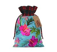 Hello Hawaii Printed Gift Bags with Drawstring – Christmas Party Holiday Sacks – Festive Pouches for Goodie, Treats