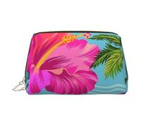 Hello Hawaii Printed Small Makeup Bag Portable Leather Make up Bag Travel Cosmetic Bags Organizer for Women, Gold Zipper