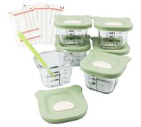 Hello Hippo® Glass Baby Food Containers with Lids - Set of 6 Reusable 160ml Weaning Pots with Spoon - BPA-Free, Freezer Safe Jars - Ideal for Purees, Snacks & Storage