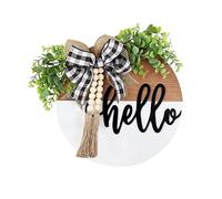 Hello Home Sign for Front Door, Farmhouse Front Porch Hello Door Sign Decorations Wood Wreaths for Holiday Halloween Christmas, Hanging Door Decor Spring Summer Fall Winter Indoor Outdoor