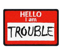 Hello I am .. Iron-on Patch Hello I am Trouble Name tag Patches for All Fabrics | Funny Quote Sticker to Iron on for Clothing and Backpacks | Biker Fabric Applique | 75X50 mm