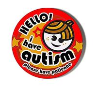 Hello I Have Autism Please Have Patience RED 10 x 56mm Vinyl Stickers Pack of 10