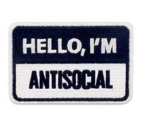 Hello I'm Antisocial Patch Embroidered Morale Applique Fastener Hook & Loop Emblem