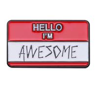 "Hello I'm Awesome'' Pins Fun Stamp Inspirational Enamel Pin for Women Unisex Rectangle Novelty Letter Button Brooches Lapel Badges Jewelry Gift for Backpacks Badges Hats Bags Jewelry