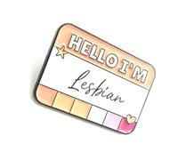Hello I'm Lesbian Pride Flag Metal Enamel LGBT Pin Badge