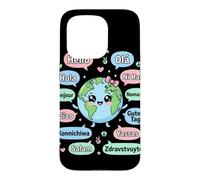 Hello in Different Languages Cute Kawaii Earth Planet Case for iPhone 15 Pro