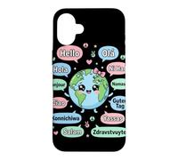 Hello in Different Languages Cute Kawaii Earth Planet Case for iPhone 16 Plus