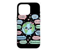 Hello in Different Languages Cute Kawaii Earth Planet Case for iPhone 16 Pro