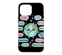 Hello in Different Languages Cute Kawaii Earth Planet Case for iPhone 16 Pro Max