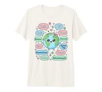 Hello in Different Languages Cute Kawaii Earth Planet Premium T-Shirt