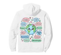 Hello in Different Languages Cute Kawaii Earth Planet Pullover Hoodie