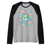 Hello in Different Languages Cute Kawaii Earth Planet Raglan Baseball Tee
