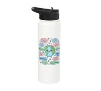 Hello in Different Languages Cute Kawaii Earth Planet Stainless Steel Insulated Water Bottle