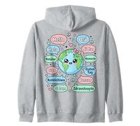 Hello in Different Languages Cute Kawaii Earth Planet Zip Hoodie