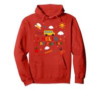 Hello Kindergarten Boys School Adventure Cheerful Learning Pullover Hoodie, Adult Unisex, Red, M