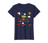 Hello Kindergarten Boys School Adventure Cheerful Learning T-Shirt, Women, Navy, XS