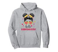 Hello Kindergarten Messy Bun First Day School Girl Teacher Pullover Hoodie
