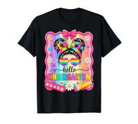 Hello Kindergarten Rainbow Back to School Messy Bun Girl T-Shirt