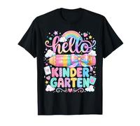 Hello Kindergarten Rainbow Pencil Bow Back to School Girls T-Shirt