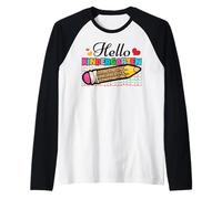 Hello Kindergarten Squad Pencil Back to School Teacher Kids Raglan Baseball Tee