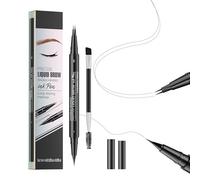 Hello Kiss Microblading Eyebrow Pen - Dual-Ended Microblading Eyebrow Pen with Ultra-Fine Tip and Brush Creates Flawless Hair-Like Brows, Waterproof and Long-Lasting (Brown)