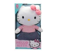Hello Kitty 12-Inch Medium Plush Toy - Denim Skirt and Pink Stripe Top, Soft and Huggable, for All Ages - Gift-Ready Box Included, Adorable Collectible Plush, Perfect for Cuddling