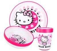 Hello Kitty 3pcs Reusable Bicolor Premium Kids Dinner Tableware Set Plate, Bowl & Tumbler, BPA Free