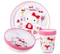 Hello Kitty 3pcs Reusable Bicolor Premium Kids Dinner Tableware Set Plate, Bowl & Tumbler, BPA Free