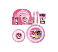 Hello Kitty 5 Piece Breakfast Set Pink Reusable Plastic Tableware Hello Kitty Pink