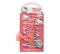 Hello Kitty 6 Piece Girls Hair Clips | Set of Pink Metallic Glitter, Decorative Bow and Original Designs Sanrio
