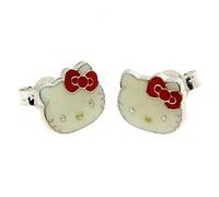 Hello Kitty 925 Original Sterling Silver Range Pink Enamel Heart Shaped Earrings, White