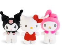 Hello Kitty and Friends 3-Pack Plush Set | 16cm Standing Sanrio Characters: Hello Kitty, My Melody, Kuromi | Soft Polyester Collectible Plushies for Kids, Teens, Adults, Sanrio Fans and Gift Givers