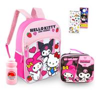 Hello Kitty and Friends Backpack with Lunch Box - Bundle with 16” Sanrio Backpack and Lunch Bag Featuring My Melody & Kuromi Plus Water Bottle, Stickers, More | Hello Kitty and Friends School Bag Set